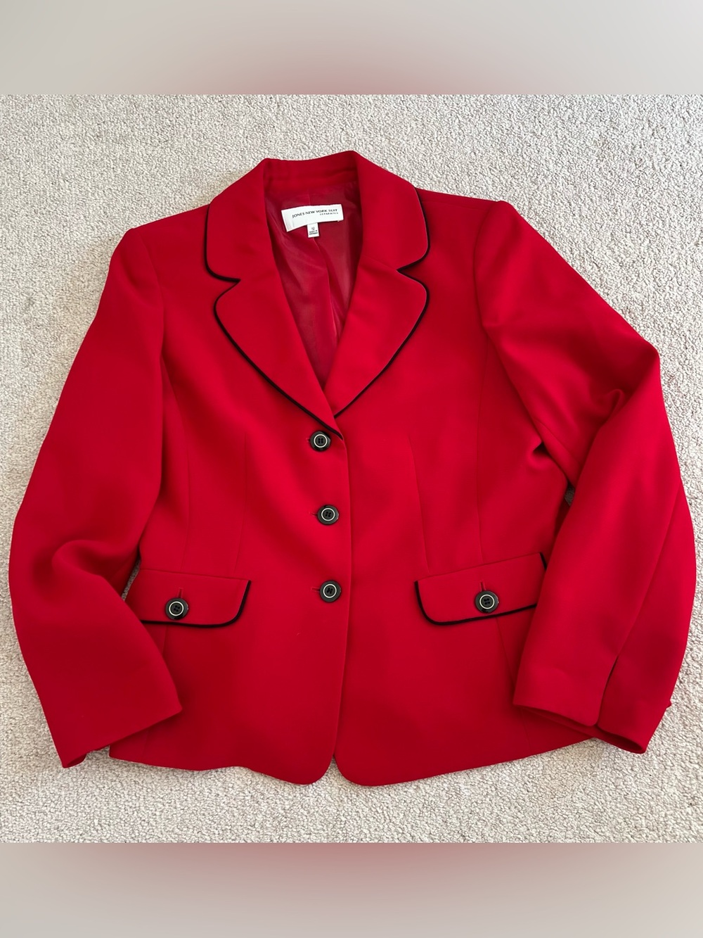 Jones New York Red Blazer with Black Piping